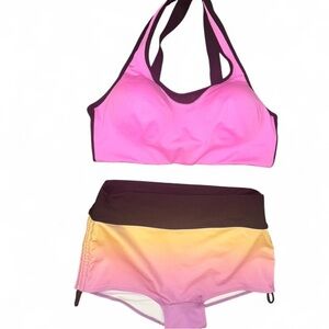PINK 2-Piece Active/Swim Set – Sports Bra + Ombré Bottoms, M